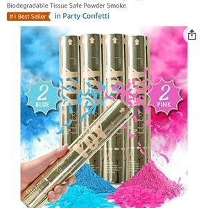 Mixed confetti and powder cannons and gender reveal powder.